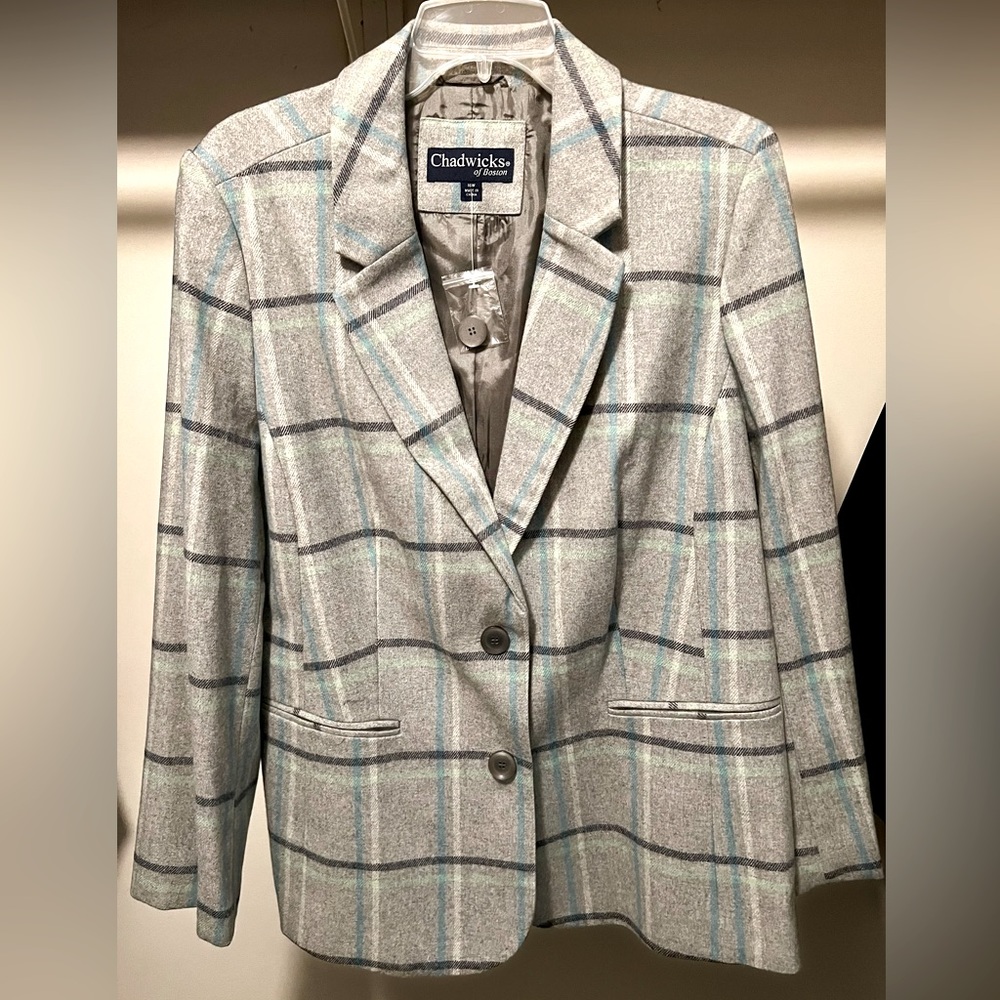 Chadwick’s of Boston Women’s Gray/Blue/White Plaid Blazer